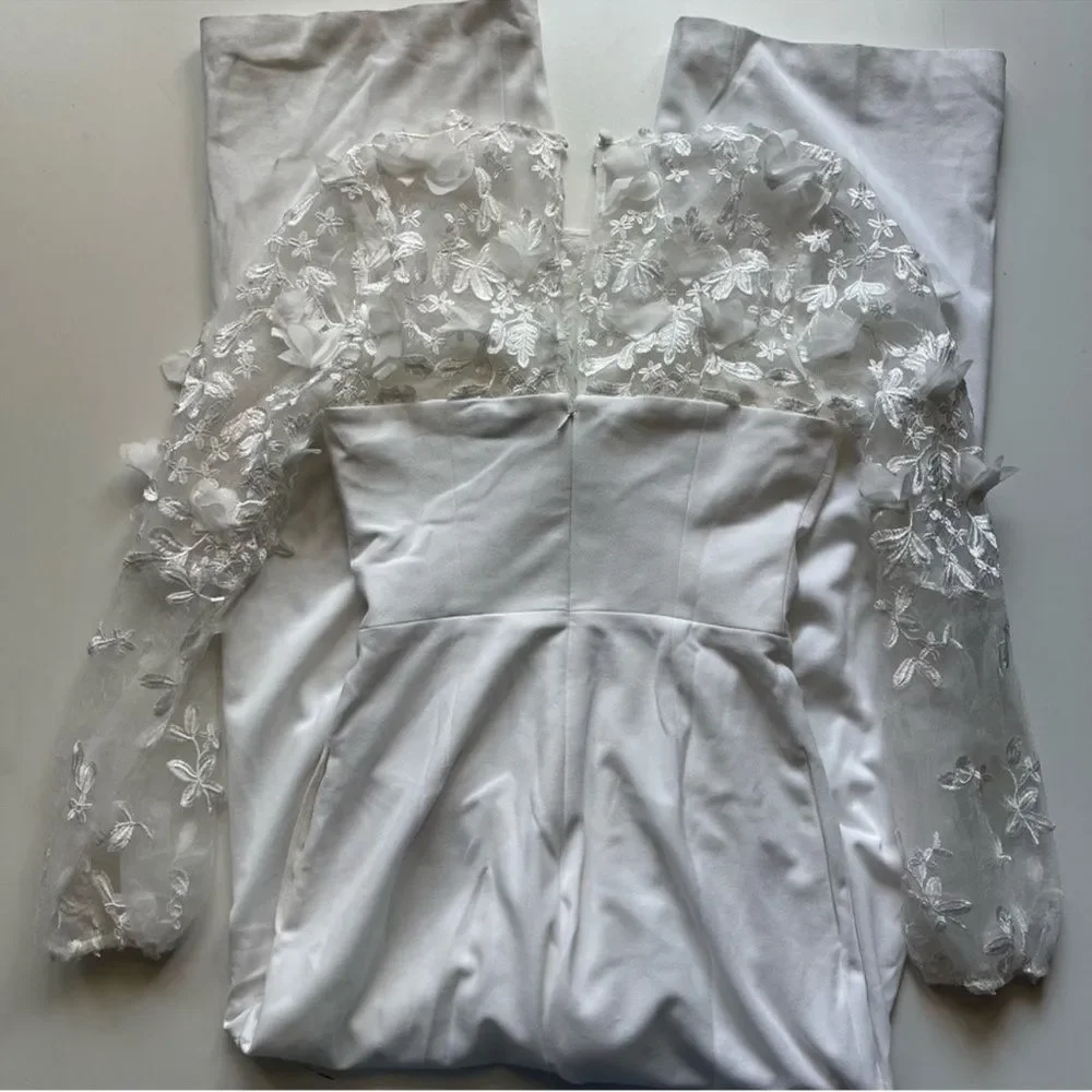 Dress the Population Mila Long Sleeve White Lace Jumpsuit 3d flowers - Picture 11 of 14